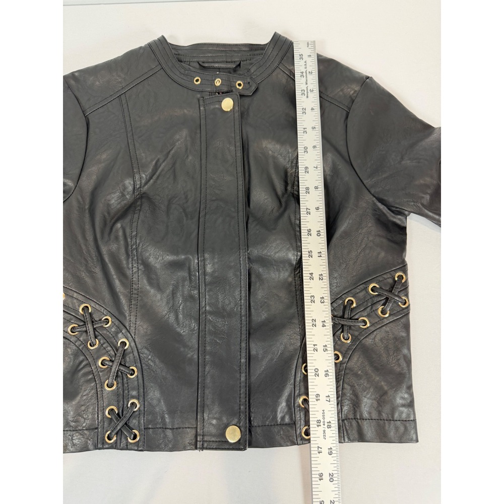 GUESS Ciena STC Moto PU Jacket Jet Black Lace Up Faux Leather R5RL61WGKP0 Size S - Picture 4 of 11